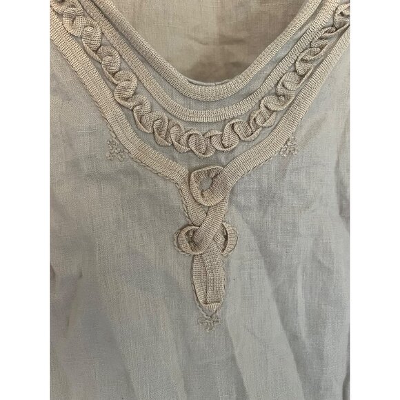 Rafaella 100% Linen Tan Pullover Long sleeve V-neck Tunic Blouse 12 - Picture 3 of 9